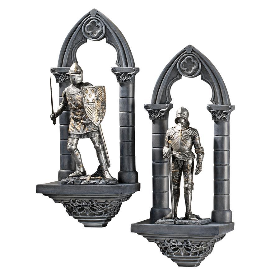 Knights Of The Realm In Gothic Arches Set Of 2 Wall Sculptures 13H x 5.5W - Museumize.com