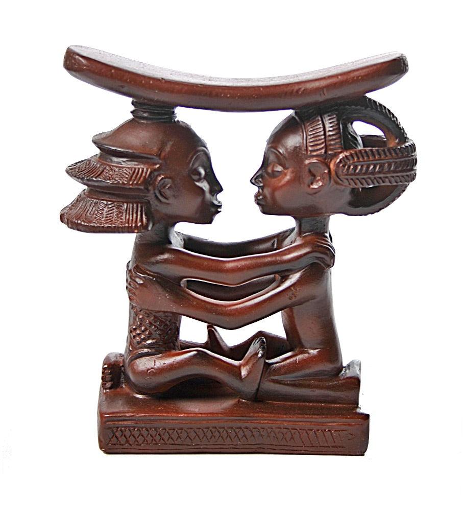 Luba Couple West African Congo Wedding Headrest Statue Man Woman 5.25H - Museumize.com