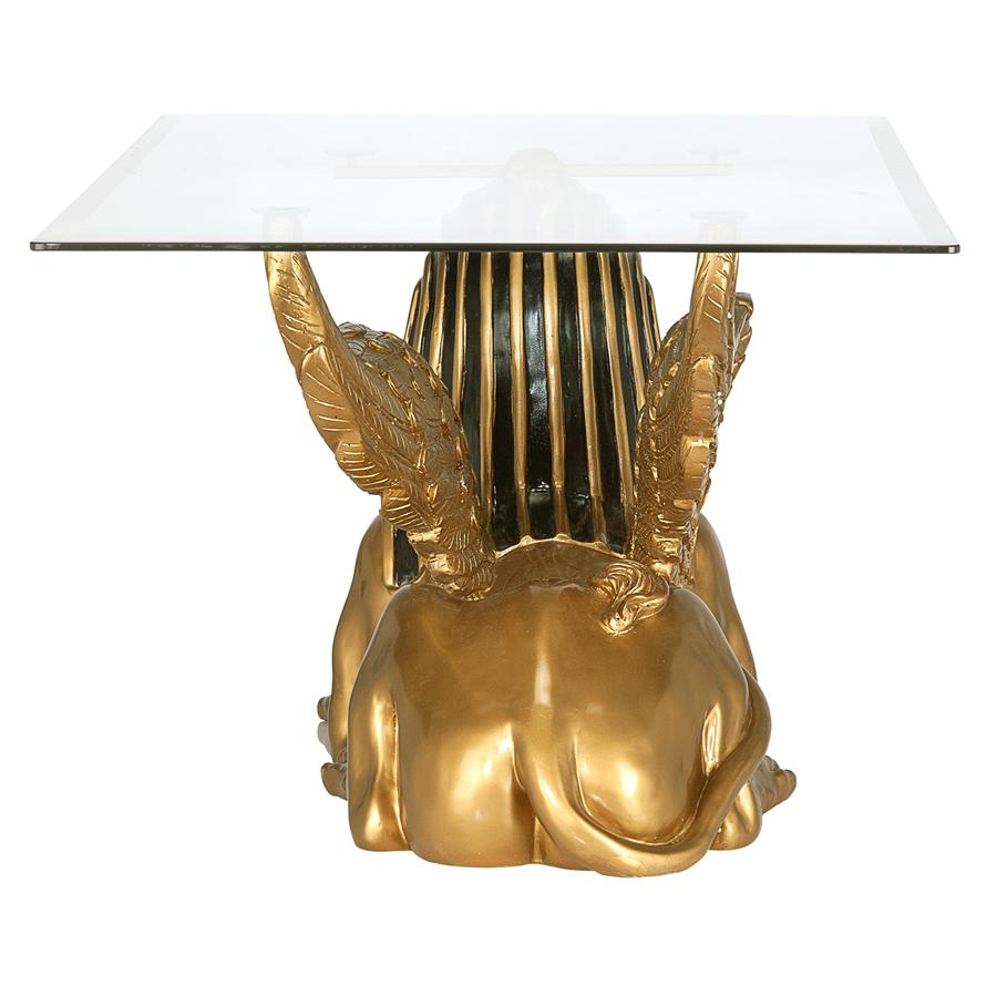 Sphinx Golden Egyptian Glass Topped Sculptural Coffee Table 18.5H