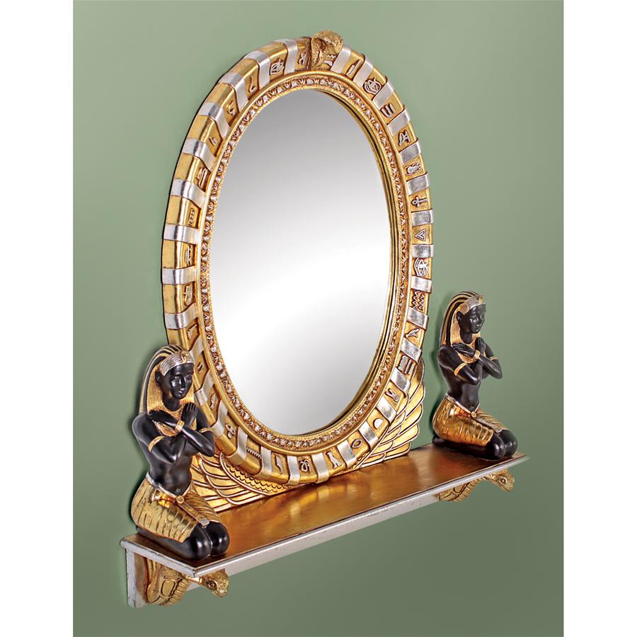 King Amenhotep Egyptian Round Vanity Mirror with Ledge 31H