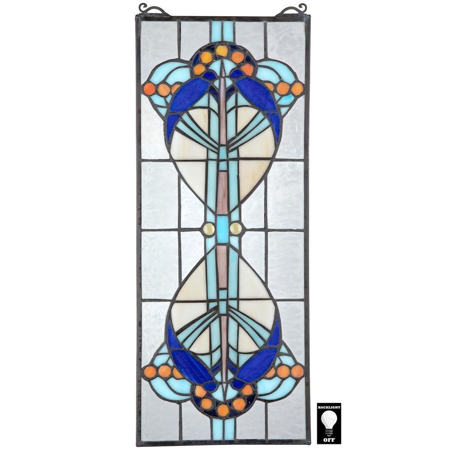 Bauhaus Modern Blue Stained Glass Window 22H x 9W - Museumize.com