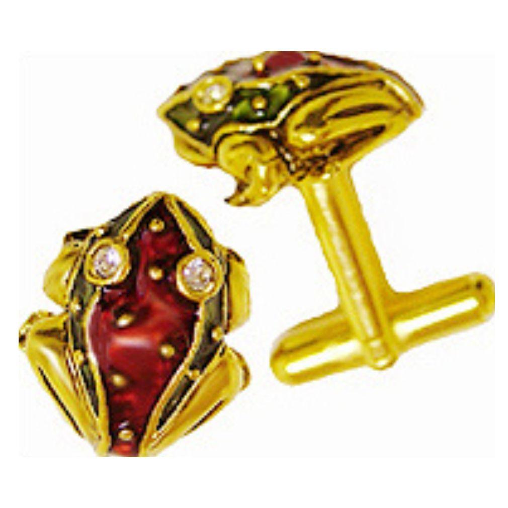 Frog Cufflinks Enameled with Rhinestones, Assorted Colors - Museumize.com