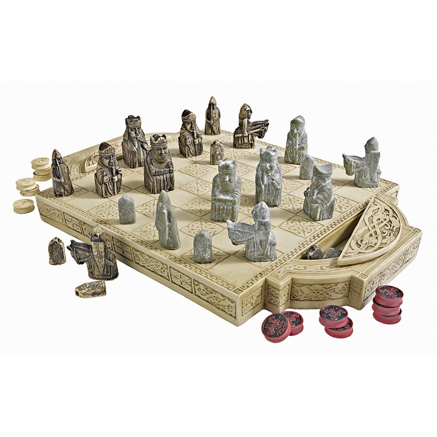 Isle of Lewis Medieval Chess Set and Storage Board 17.5W