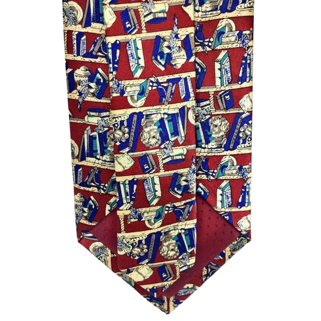 Neck Tie - Books on Shelf Pattern Gift for Librarian Teacher Red White Blue Mens - Museumize.com