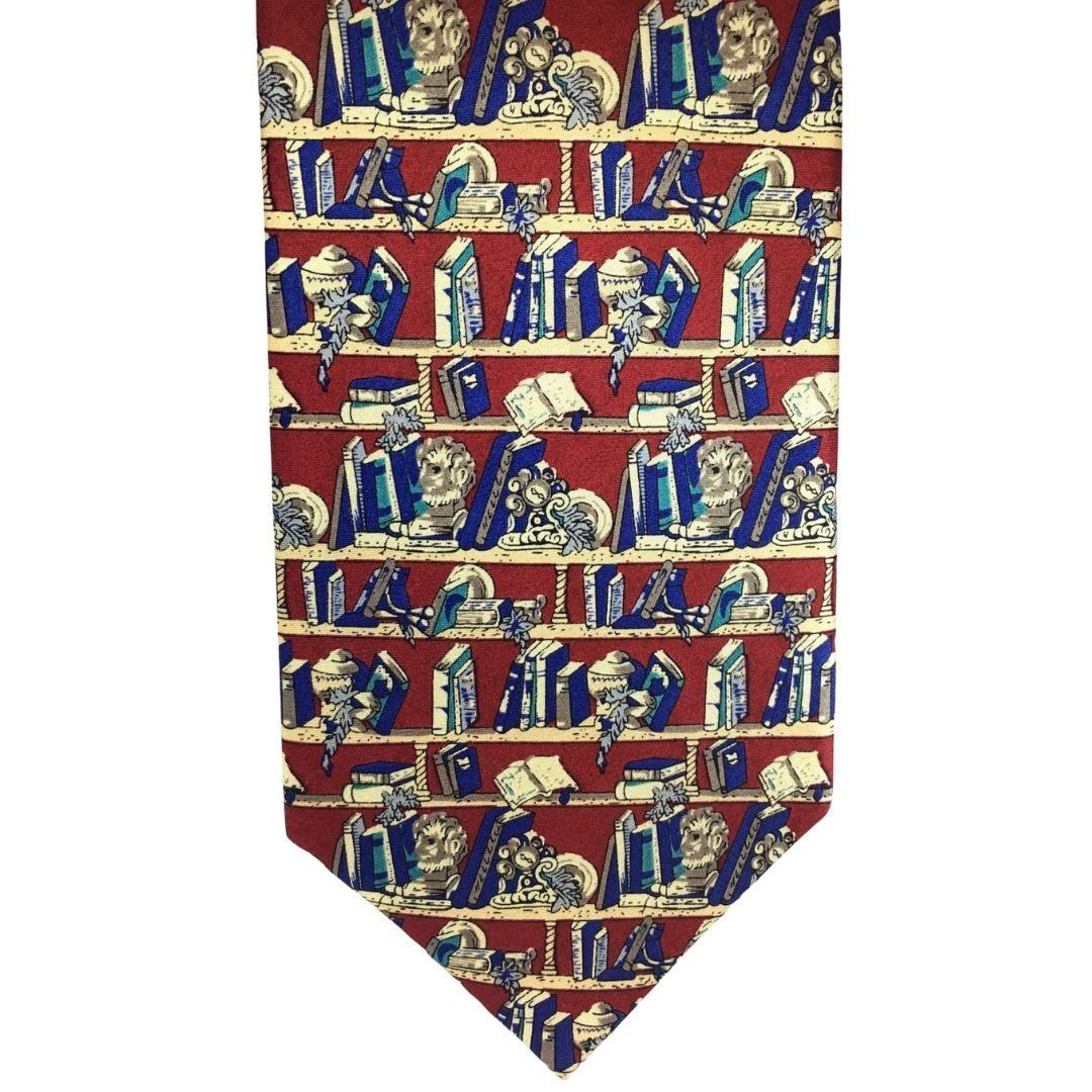 Neck Tie - Books on Shelf Pattern Gift for Librarian Teacher Red White Blue Mens - Museumize.com