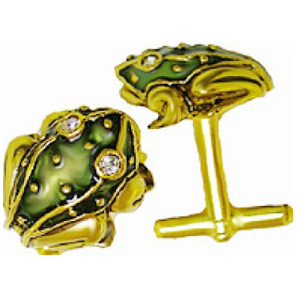 Frog Cufflinks Enameled with Rhinestones, Assorted Colors - Museumize.com