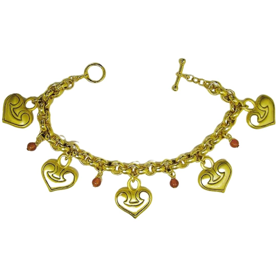 Greek Heart Charm Bracelet with Carnelian Beads - Museumize.com