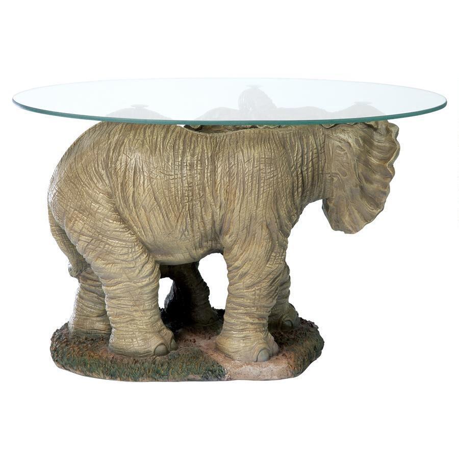 Elephant Mother and Baby Calf African Majesty Cocktail Table with Glass 18H - Museumize.com