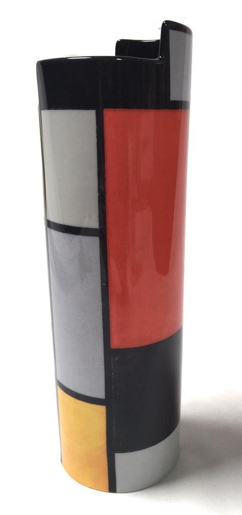 Mondrian Red Blue Yellow Modern Art Ceramic Flower Vase 9.75H - Museumize.com