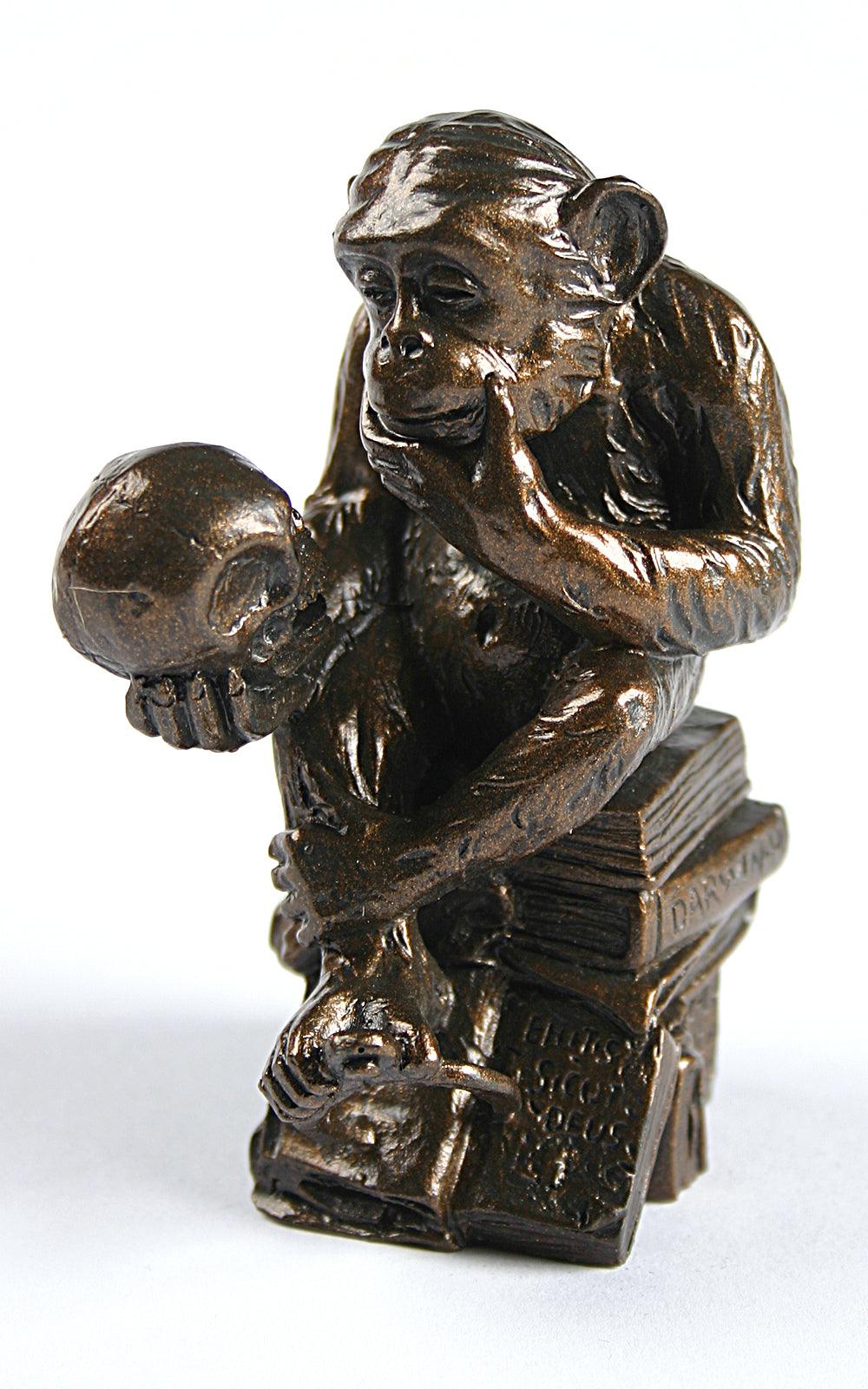 Pocket Art Rheinhold Monkey with Skull Philosophizing Miniature Statue 3.6H - Museumize.com