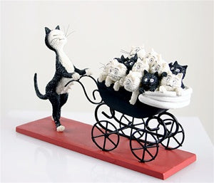 Proud Cat Mom Pushes Carriage Filled with Kittens Le Landeau by Dubout 8L