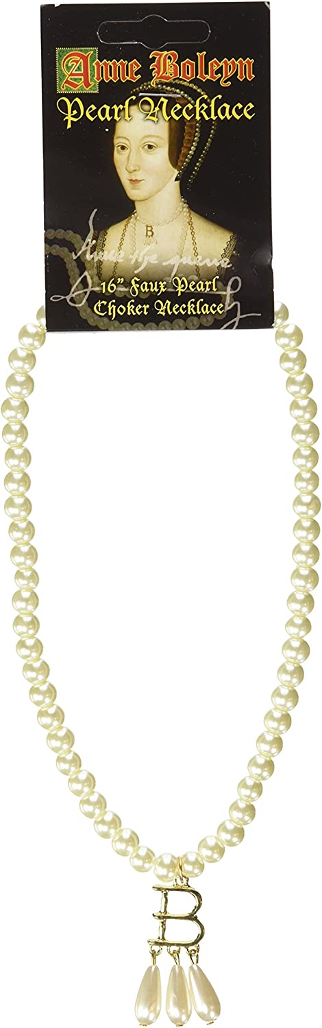 Anne Boleyn Faux Pearl Necklace with B Initial Museum Replica 16 inch L