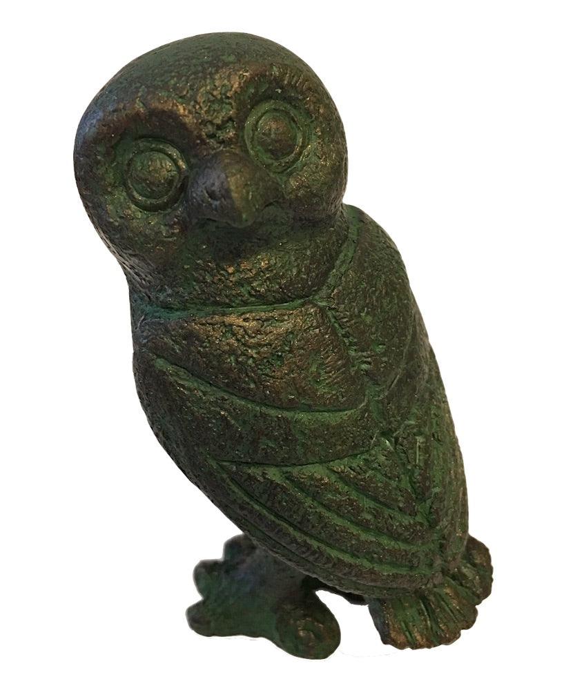 Ancient Greek Owl Head Turned Miniature Statue Figurine 3.5H - Museumize.com