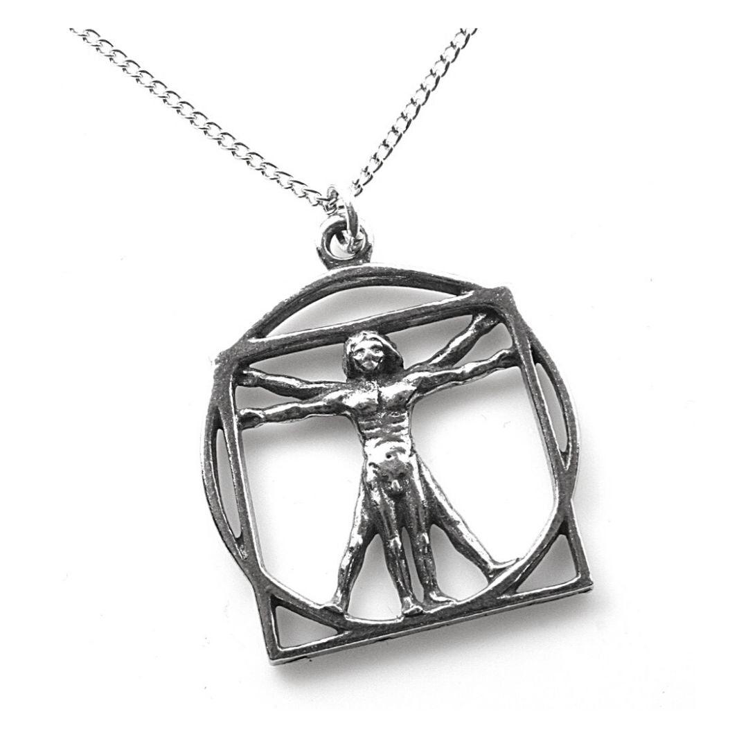 Da Vinci Vitruvian Universal Man Pendant Necklace Pewter 1.1L - Museumize.com