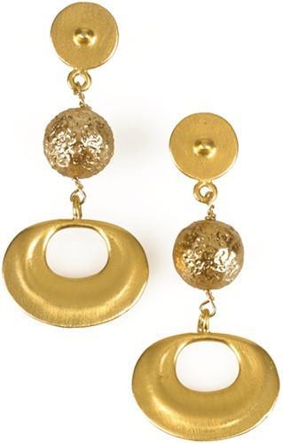 Precolumbian Gold Round Bead Sican Shimu Drop Dangle Earrings 2L - Museumize.com