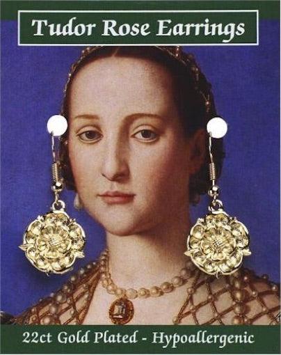 Tudor Rose English Royalty Monarchy Renaissance Costume Drop Earrings 1 3/8L - Museumize.com