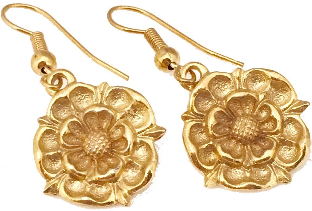 Tudor Rose English Royalty Monarchy Renaissance Costume Drop Earrings 1 3/8L - Museumize.com