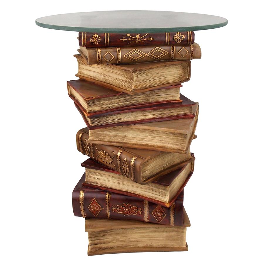 Power Of Books Side Table Books Stacked with Glass Top Library Librarian Gift 21H - Museumize.com