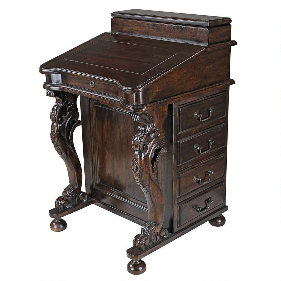 Desk Ship Captain Davenport Hinged Lid Four Drawers 33H - Museumize.com