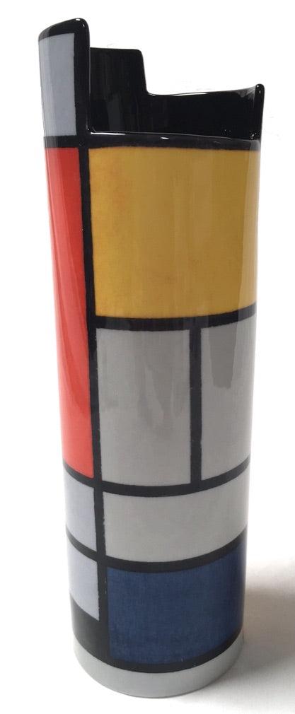 Mondrian Red Blue Yellow Modern Art Ceramic Flower Vase 9.75H - Museumize.com