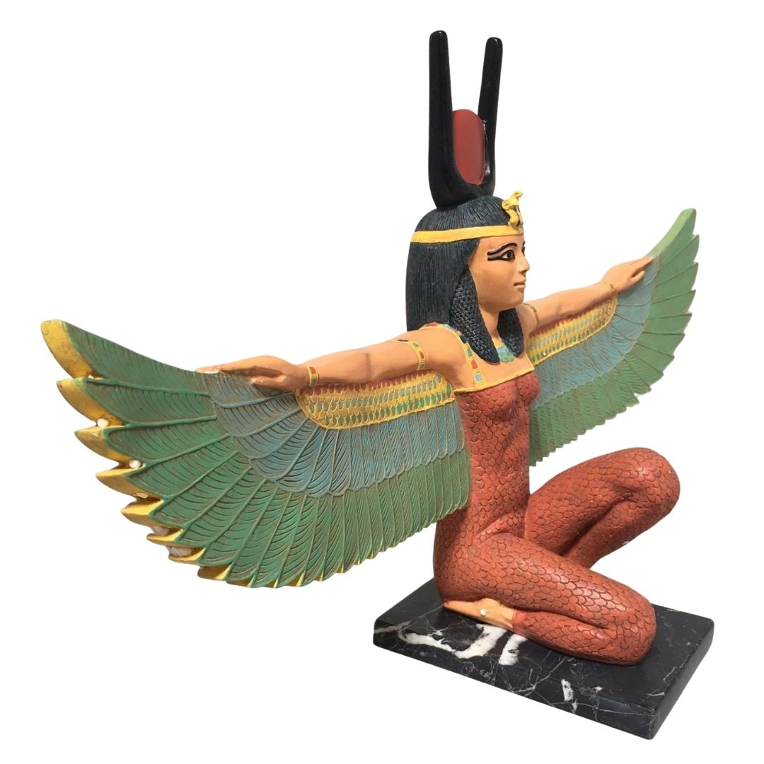 Isis Kneeling in Protection Pose Large Egyptian Statue Beautiful Wings 25W, AS IS ATTIC