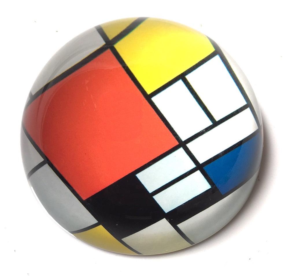 Mondrian Red Blue Yellow Modern Art Glass Dome Desktop Paperweight 3W - Museumize.com