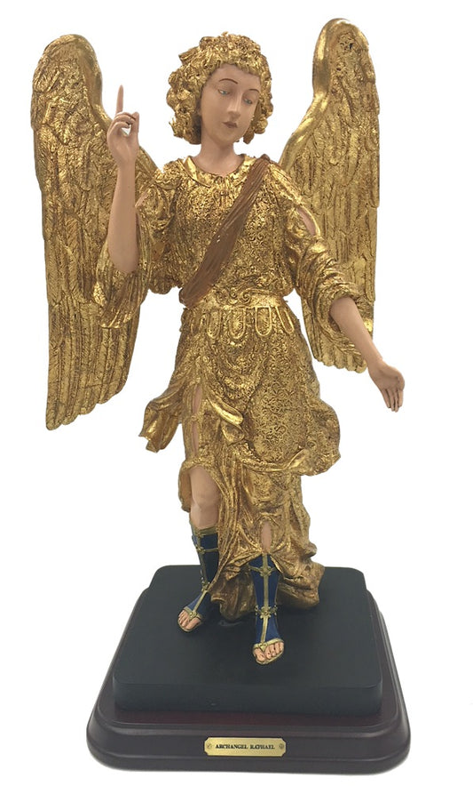 Comforting Expression Angel Statue, Large Gold Leaf, 14-Inch Decorative Figure