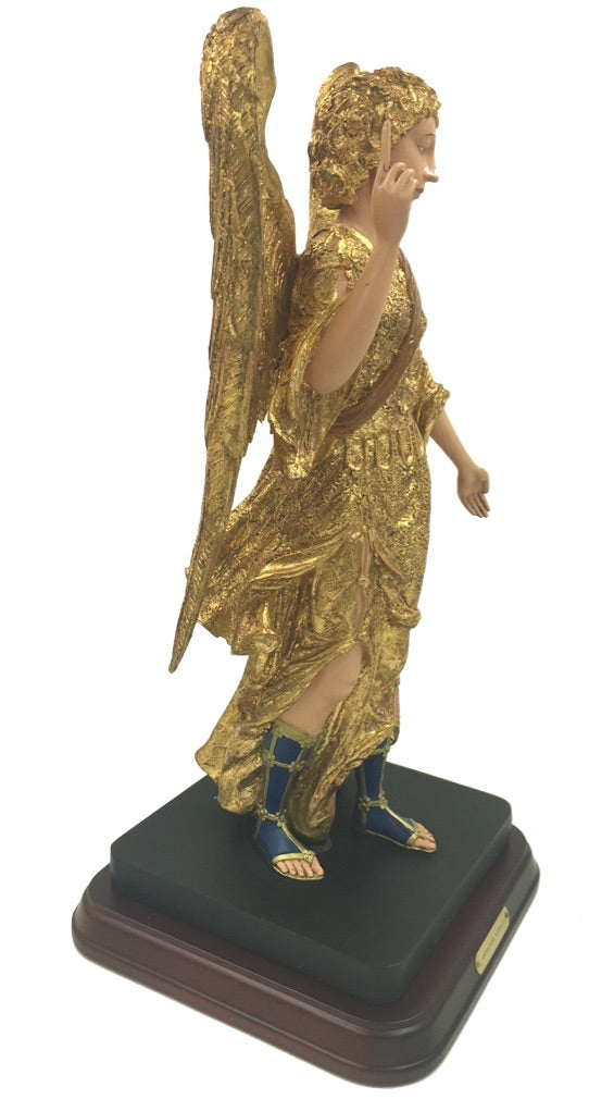 Comforting Expression Angel Statue, Large Gold Leaf, 14-Inch Decorative Figure