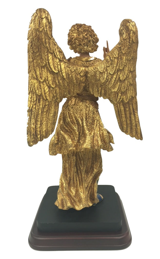 Comforting Expression Angel Statue, Large Gold Leaf, 14-Inch Decorative Figure