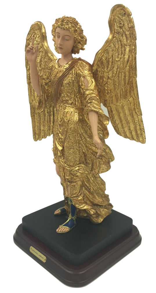 Comforting Expression Angel Statue, Large Gold Leaf, 14-Inch Decorative Figure