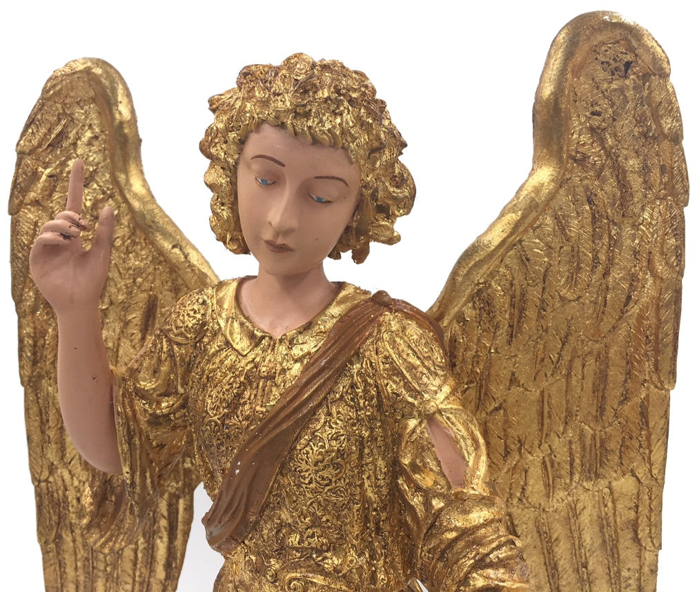 Comforting Expression Angel Statue, Large Gold Leaf, 14-Inch Decorative Figure