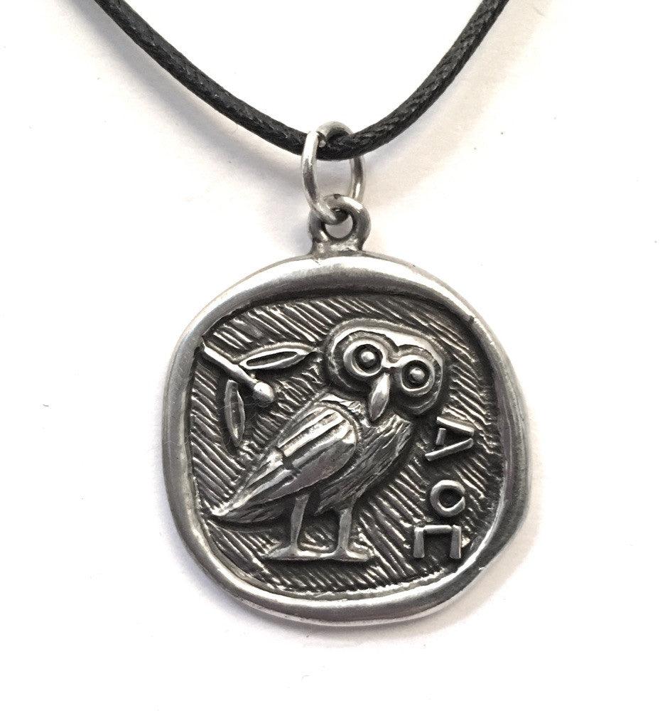 Athena Minerva Owl Coin Shaped Pendent Necklace Unisex 1L - Museumize.com