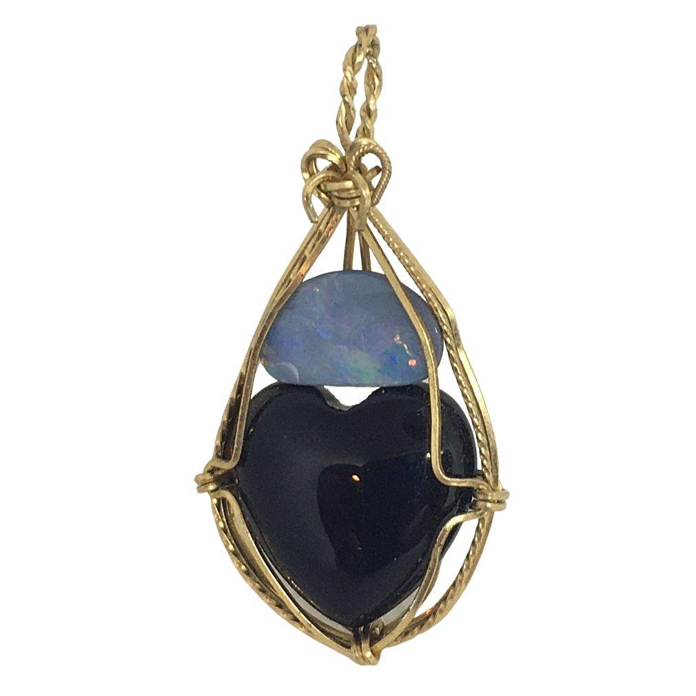 Boheme Blue Black Stone Pendant Handmade Jewelry Making Boho 1.9L attic - Museumize.com