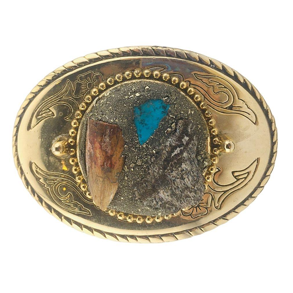 Boheme Mens Belt Buckle with Stones Handmade USA Boho 3.5L attic - Museumize.com