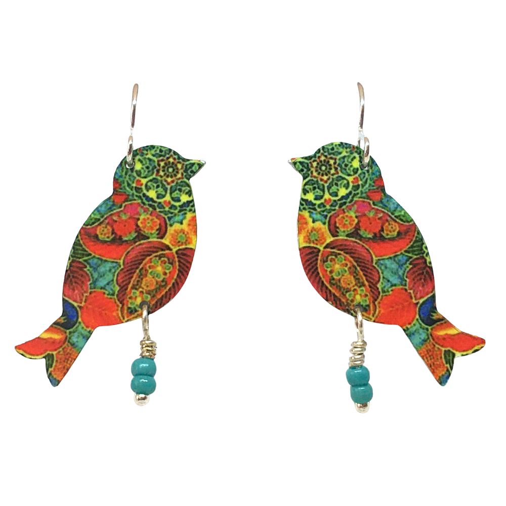 Bird of Paradise with Bead Handmade Artisan Earrings 1.75L