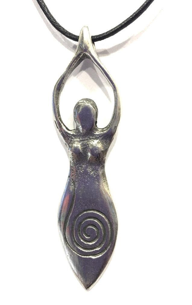 Spiral Goddess Woman Early Age Abstract Unisex Pewter Pendant Necklace 2.5L - Museumize.com