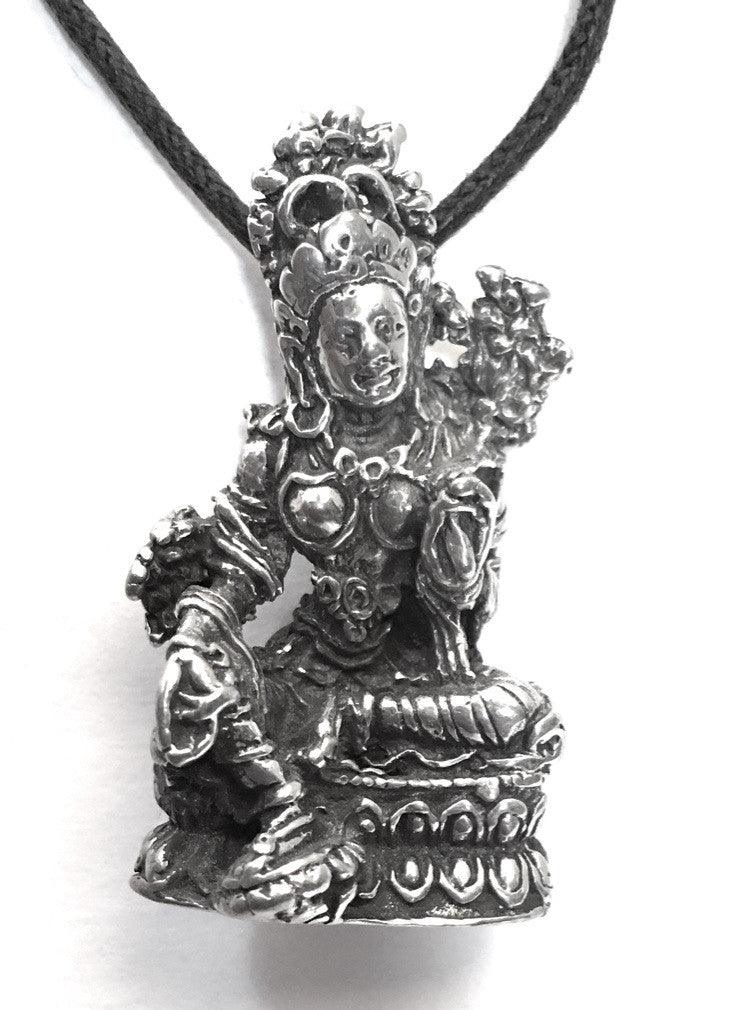 Tara Pendant Necklace in Pewter, Compassion and Protection Charm on Cord - Museumize.com