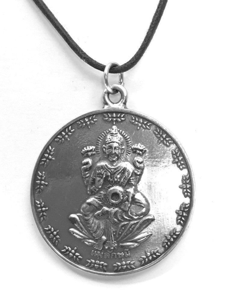 Lakshmi Hindu Goddess Unisex Pewter Pendant Charm Necklace - Museumize.com