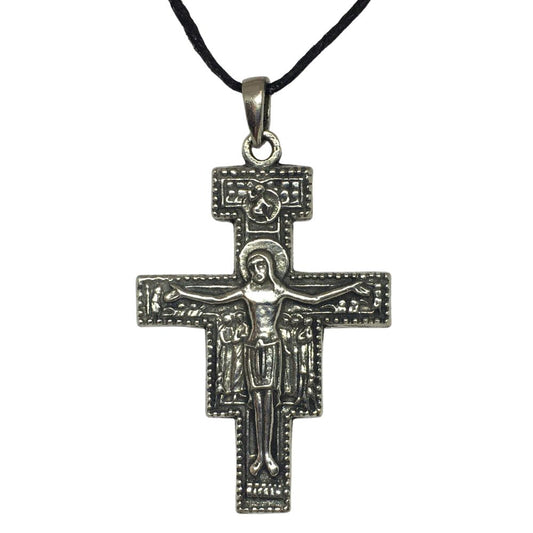 San Damiano Pendant Necklace, Pewter Unisex Charm, 2-Inch Design