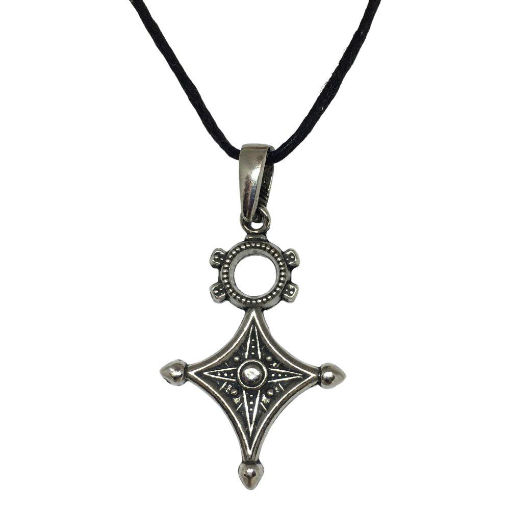 Taureg Cross Berber Four Directions Pendant Pewter Unisex Charm Necklace 1.25L - Museumize.com