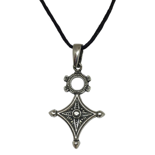 Taureg Cross Berber Four Directions Pendant Pewter Unisex Charm Necklace 1.25L