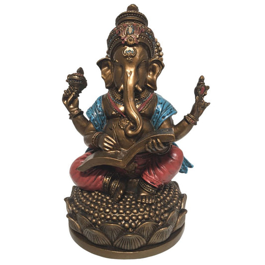 Ganesh Writing the Mahabharata Hindu Statue Bronze Finish 6.75H