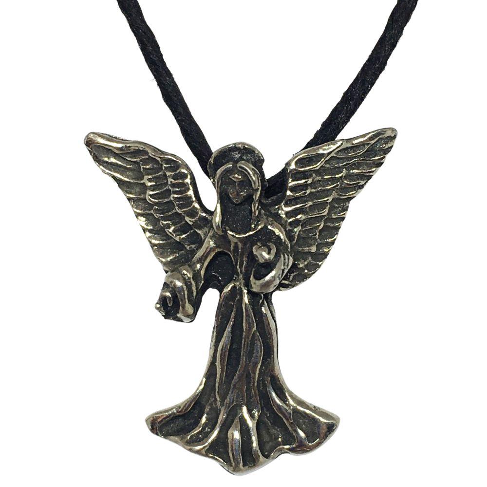 Angel of Inner Peace Pendant Pewter Unisex Charm Necklace 1L - Museumize.com