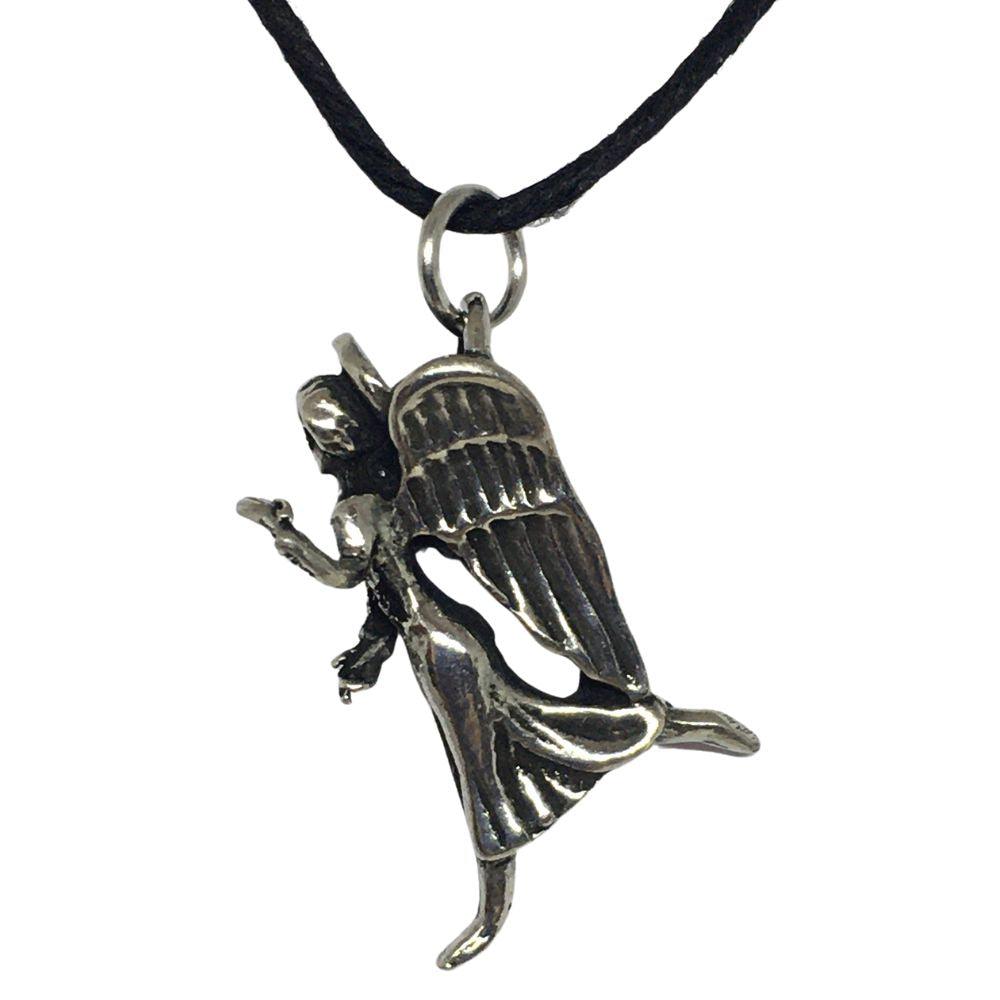 Angel of Prosperity Two-Sided Pendant Pewter Unisex Charm Necklace 1.1L - Museumize.com