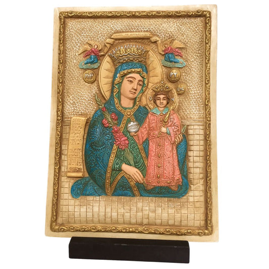 Madonna and Child with Rose Petals Wall Relief with Stand, 9-Inch with Color Details - Museumize.com