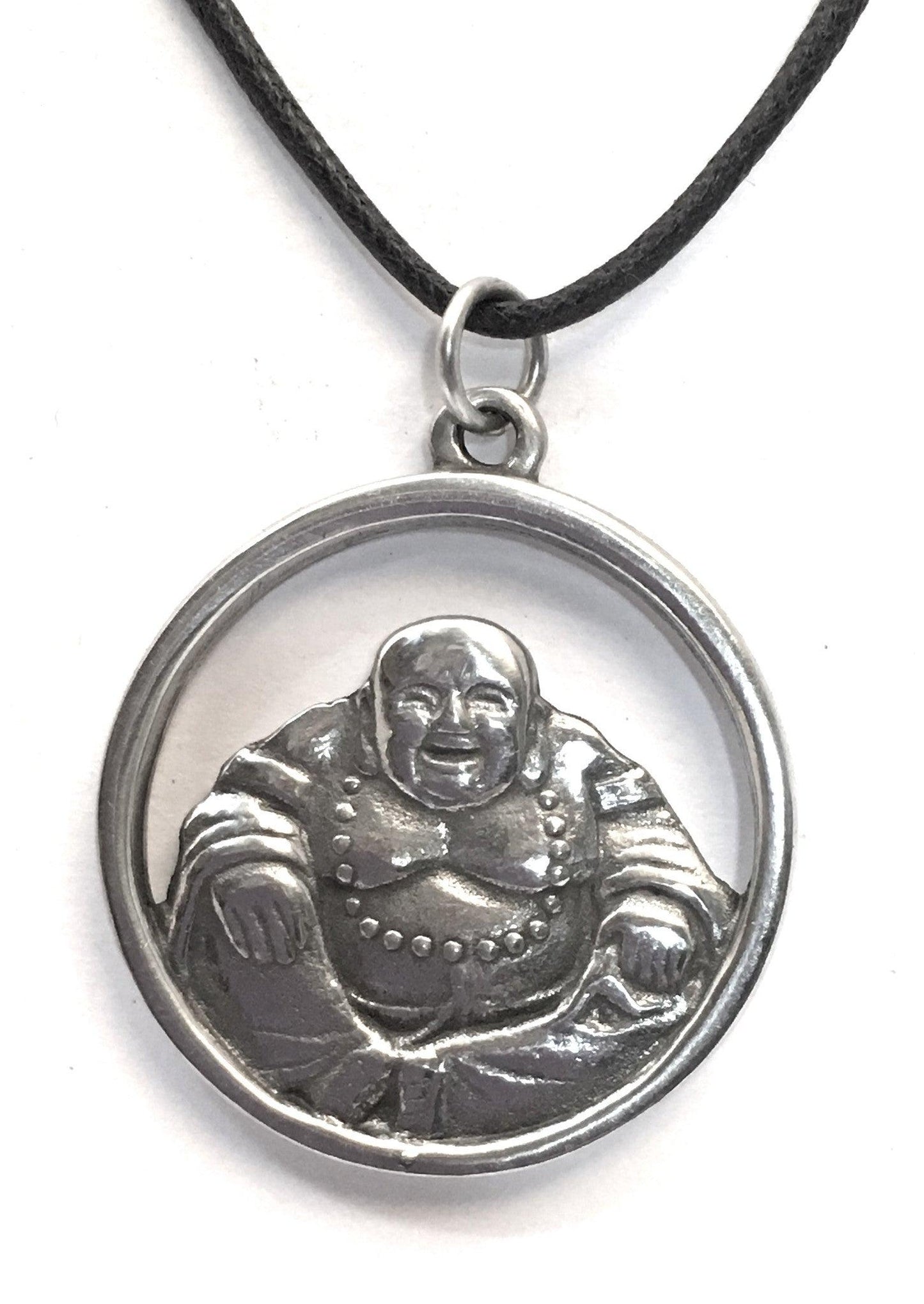 Laughing Hotai Unisex Pewter Pendant Charm Necklace on Cord - Museumize.com