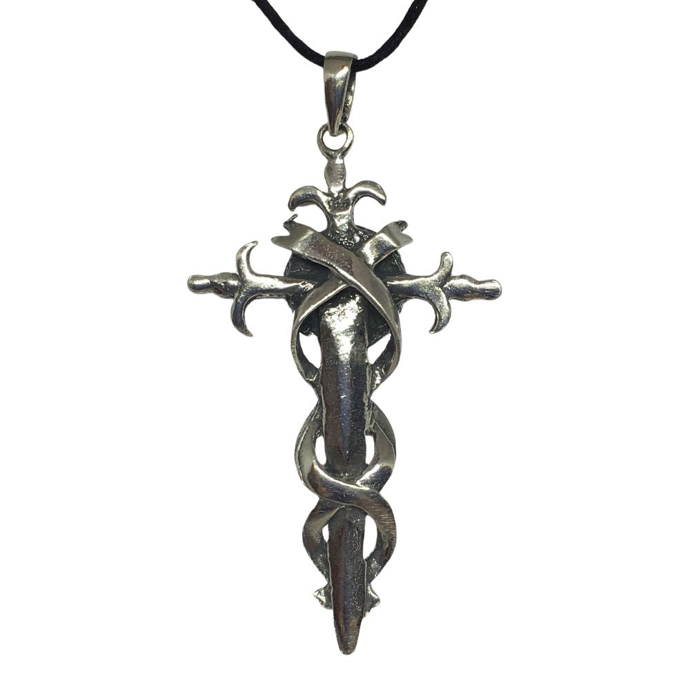 Pentacle of Sword Wiccan Sorcery Unisex Pewter Pendant Necklace 2.5L