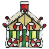 Gingerbread House Shaped Red Green Stained Glass Lamp 6H x 5W