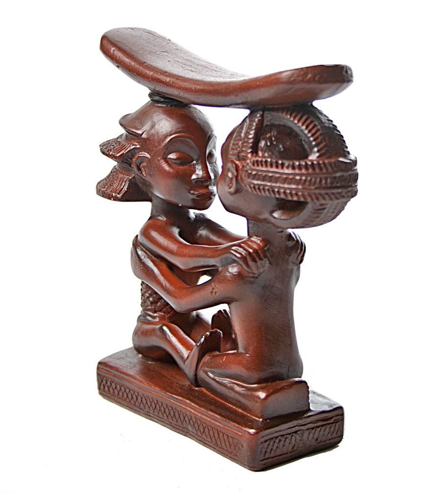 Luba Couple West African Congo Wedding Headrest Statue Man Woman 5.25H - Museumize.com