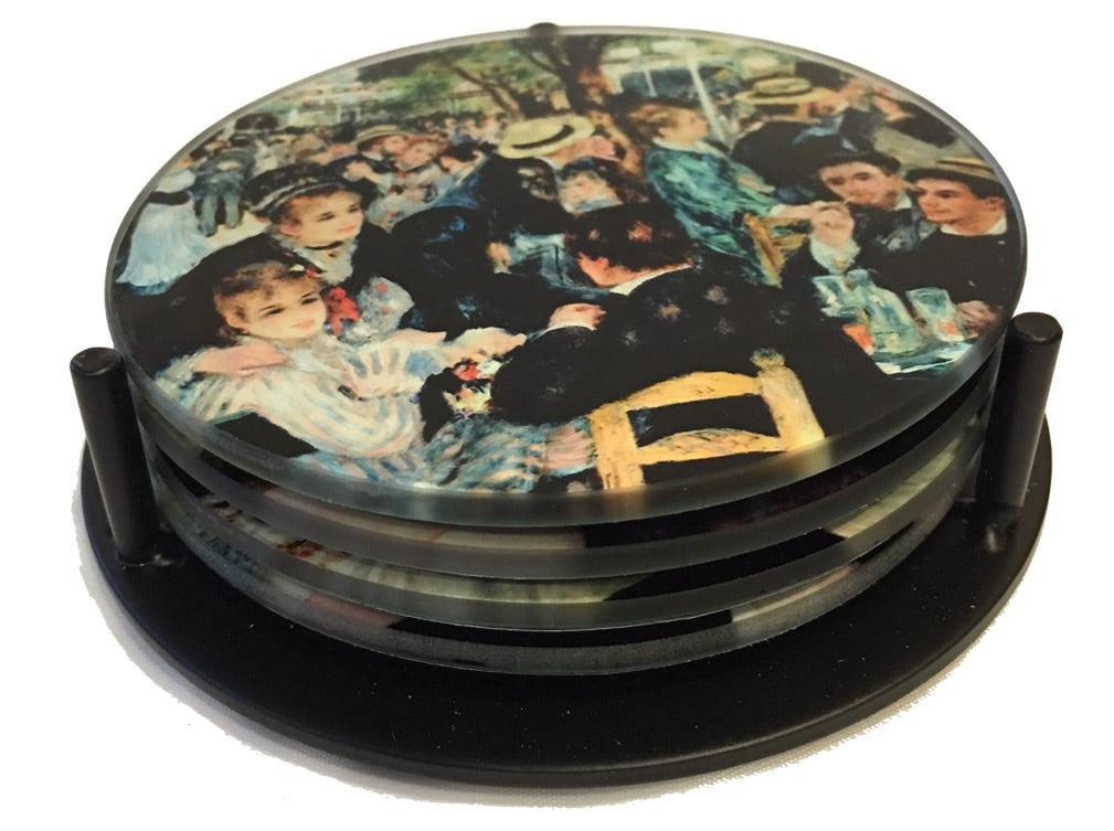 Renoir Paintings Glass Drink Bar Coffee Table Coasters Set of 4 with Storage Stand - Museumize.com